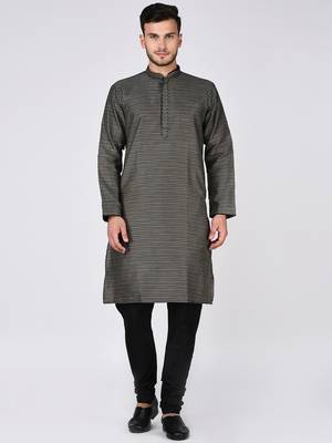 Black Plain Silk Blend Kurta Pajama 1