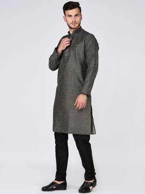 Black Plain Silk Blend Kurta Pajama 2