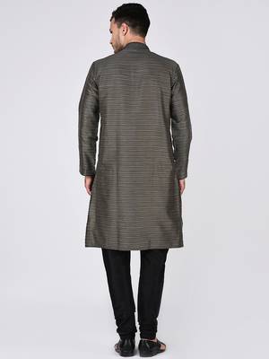 Black Plain Silk Blend Kurta Pajama 3