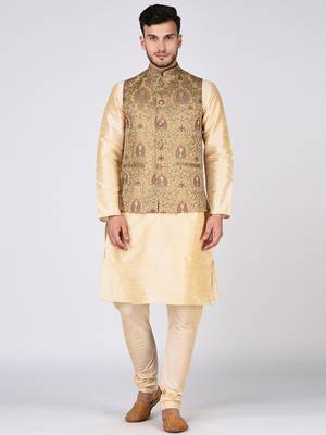 Gold Woven Silk Blend Kurta Pajama 1