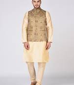 Gold Woven Silk Blend Kurta Pajama