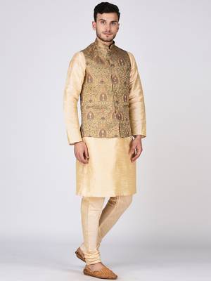 Gold Woven Silk Blend Kurta Pajama 3