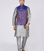 Grey Woven Silk Blend Kurta Pajama