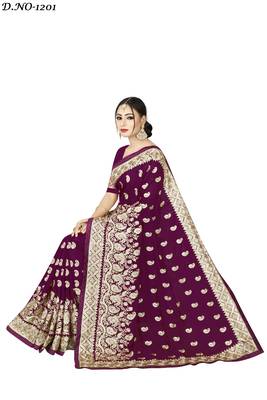 Wine embroidered art silk saree with blouse 1