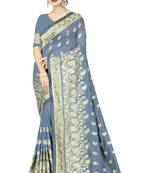 Grey embroidered art silk saree with blouse