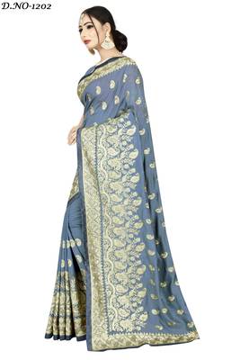 Grey embroidered art silk saree with blouse 2