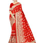 Red embroidered art silk saree with blouse