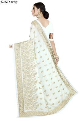 White embroidered art silk saree with blouse 3