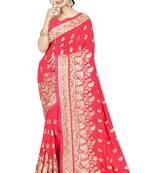 Pink embroidered art silk saree with blouse