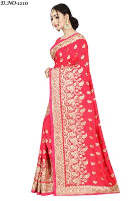Pink embroidered art silk saree with blouse 2