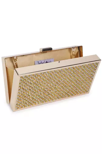 Gold white checkered clutch