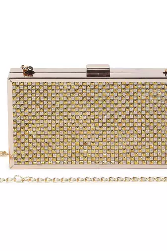 Gold white checkered clutch