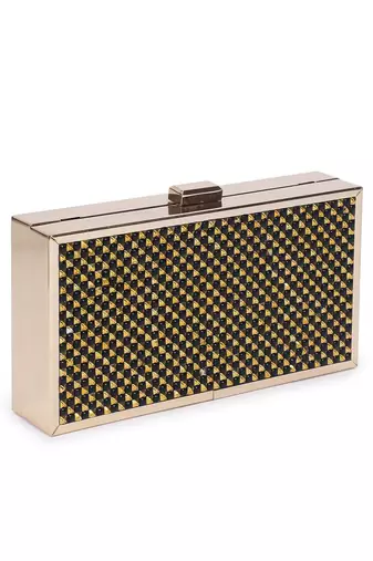 Black gold checkered clutch