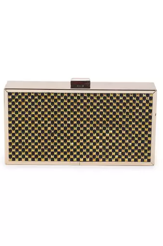 Black gold checkered clutch