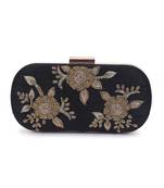 Tri flower black clutch
