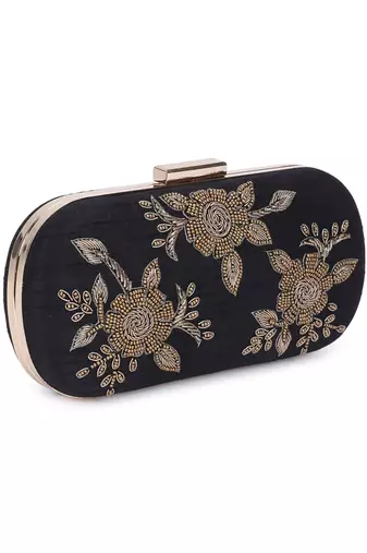 Tri flower black clutch