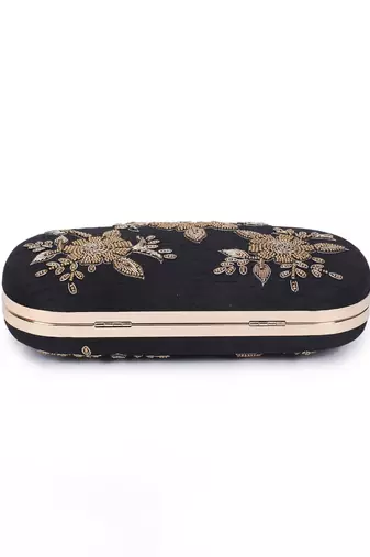Tri flower black clutch