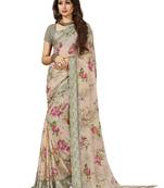 Pink printed chiffon saree with blouse