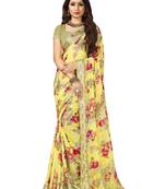 Yellow printed chiffon saree with blouse