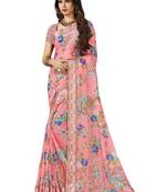 Pink printed chiffon saree with blouse
