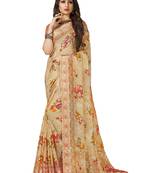 Beige printed chiffon saree with blouse