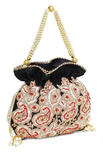 Black paisley potli