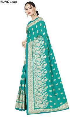 Green embroidered art silk saree with blouse 2