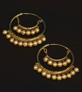 Gold Plated Traditional Styled SunShine Pearled Hoops for Women 1