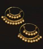 Gold Plated Traditional Styled SunShine Pearled Hoops for Women