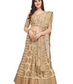 Lemon Embroidered
 Satin Semi Stitched Lehenga With Dupatta