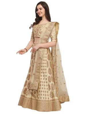 Lemon Embroidered
 Satin Semi Stitched Lehenga With Dupatta 2