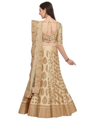 Lemon Embroidered
 Satin Semi Stitched Lehenga With Dupatta 3