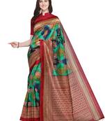 Multicolor printed art silk saree with blouse