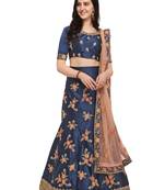 Blue Embroidered
 Satin Semi Stitched Lehenga With Dupatta