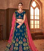 Blue embroidered silk semi stitched lehenga with dupatta