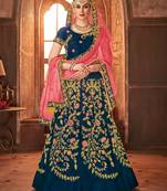 Blue embroidered silk semi stitched lehenga with dupatta