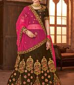 Brown embroidered silk semi stitched lehenga with dupatta