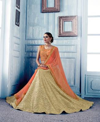 Multicolor embroidered net semi stitched lehenga with dupatta 2
