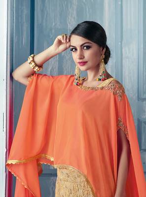 Beige embroidered jacquard semi stitched lehenga with dupatta 2