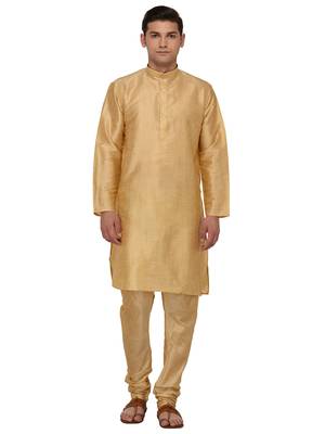 Gold Plain Dupion Silk Kurta Pajama 1