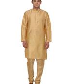 Gold Plain Dupion Silk Kurta Pajama