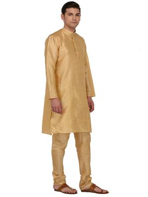 Gold Plain Dupion Silk Kurta Pajama 2