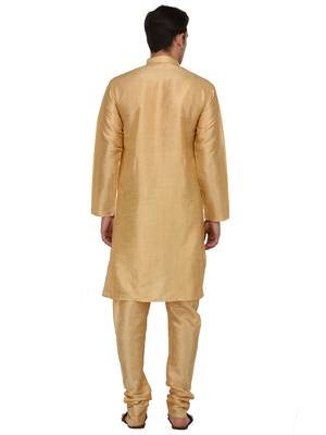 Gold Plain Dupion Silk Kurta Pajama 3
