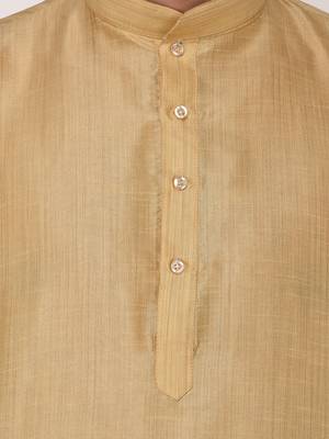 Gold Plain Dupion Silk Kurta Pajama 4