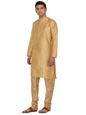 Gold Plain Dupion Silk Kurta Pajama 5