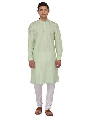 Green Printed Cotton Kurta Pajama 1
