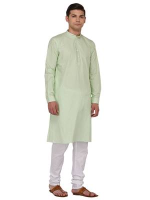 Green Printed Cotton Kurta Pajama 2