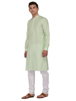 Green Printed Cotton Kurta Pajama 3