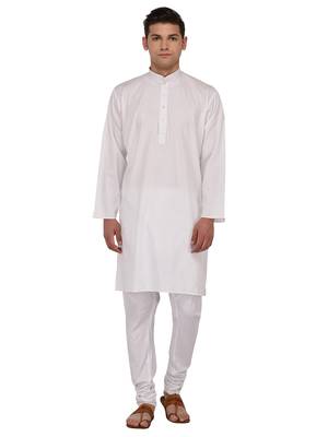 White Plain Cotton Kurta Pajama 1