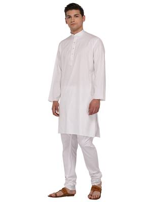 White Plain Cotton Kurta Pajama 3